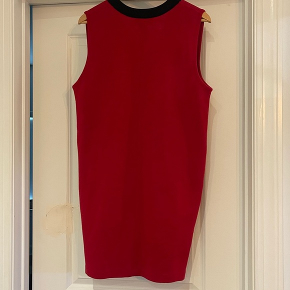 100% merino Wool Premier Red V-Neck Dress with Black Accents - Picture 2 of 3